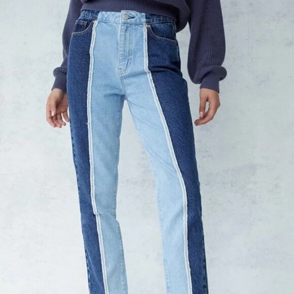PacSun Denim - Pacsun Womens 26 Western Denim Ranch Rodeo Split Two-Tone Straight Mom Jeans